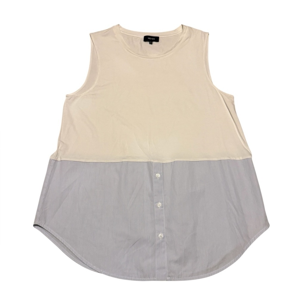 ME+EM Classic Tail Sleeveless Layering Tank Size 12 In White and Blue Pinstripes